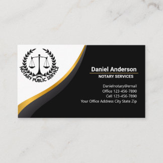 Professional Black and Gold Notary Public Services Business Card