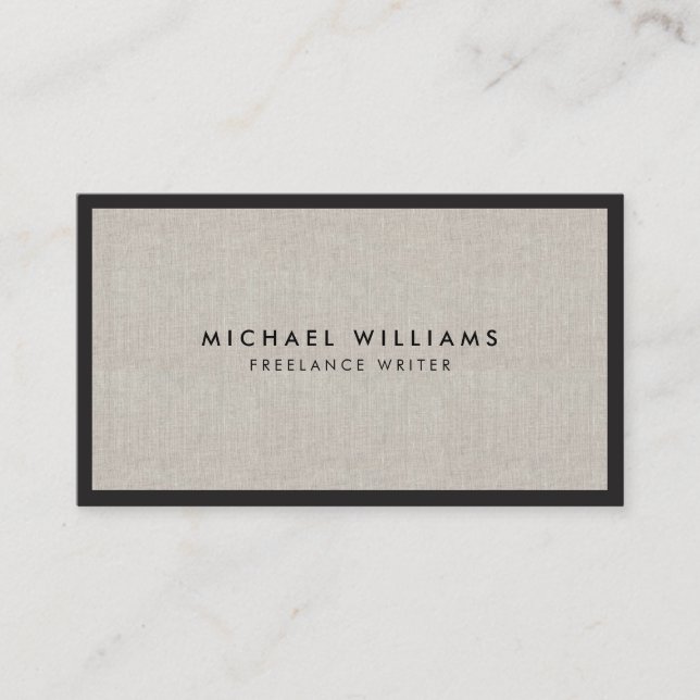 Professional Black and Tan Linen Business Card (Front)
