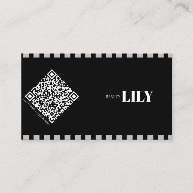 Professional Black And White Classic Line Qr code Business Card (Front)