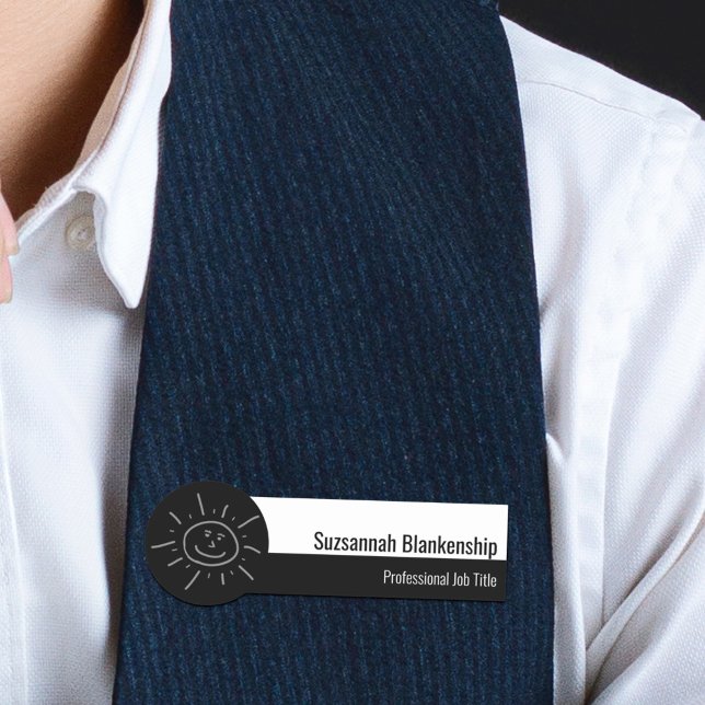 Professional Black and White Hello Script Name Tag (Creator Uploaded)