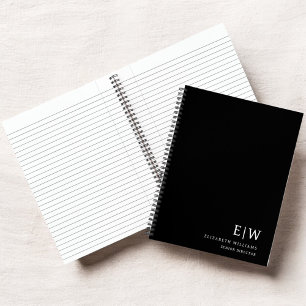 Professional Black and White Monogram Initial Notebook