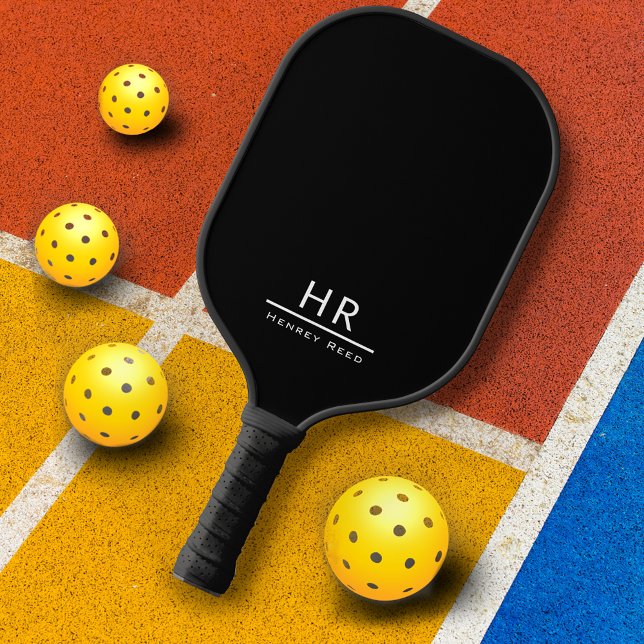 Professional Black and White Monogram Initials Pickleball Paddle (Creator Uploaded)
