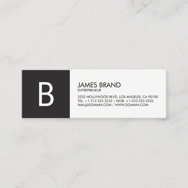 Professional Black and White Monogram Mini Business Card (Front)