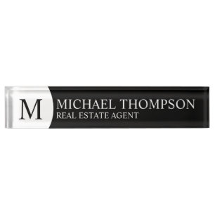 Professional Black and White Nameplate