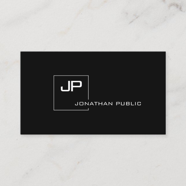 Professional Black And White Template Monogram Business Card (Front)