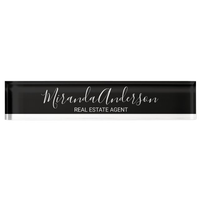 Professional Black and White with Script Name Des Nameplate (Front)