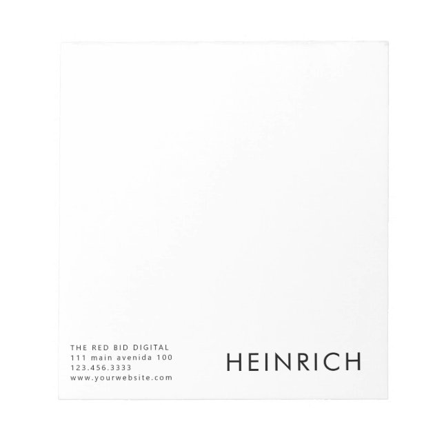 Professional Black Bold Name Business  Notepad (Front)