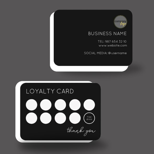 PROFESSIONAL BLACK BUSINESS LOGO 10 LOYALTY CARD (Creator Uploaded)