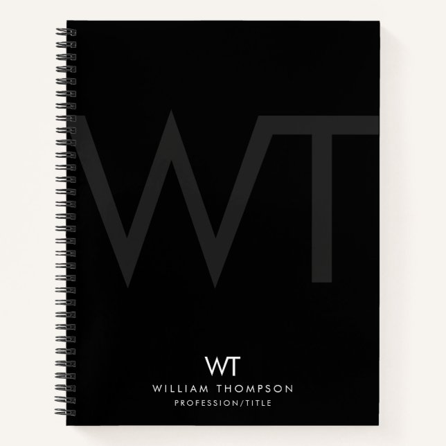 Professional Black Business Monogram Initials Notebook (Front)