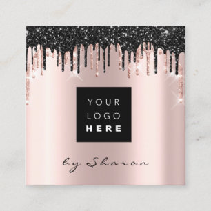 Professional Black Drips 6 Punches CustomLogo Rose Square Business Card