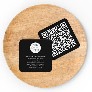 Professional Black Generic Company Logo QR Code Square Business Card