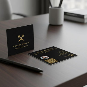 Professional Black & Gold Crossed Pens QR Code Square Business Card