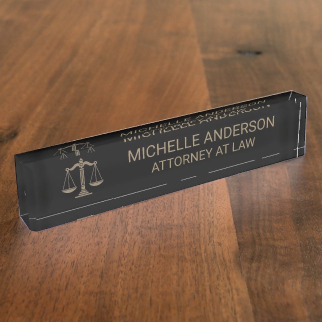 Professional Black Gold Lawyer Attorney Nameplate (Side)