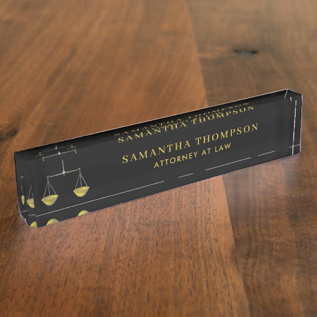 Professional Black & Gold Lawyer Attorney Scale Nameplate (Side)
