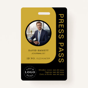Professional Black Gold Media Press Pass ID Badge