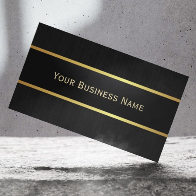 Professional Black & Gold Metal Border Dark Wood Business Card (Creator Uploaded)