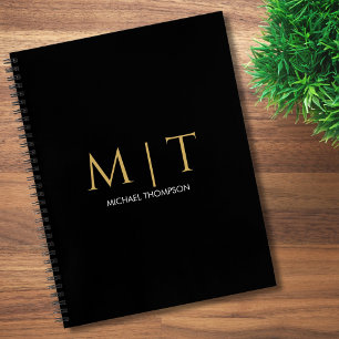 Professional Black Gold Modern Monogrammed Notebook