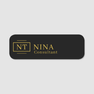 Professional Black Gold Monogram Minimalist Name Tag
