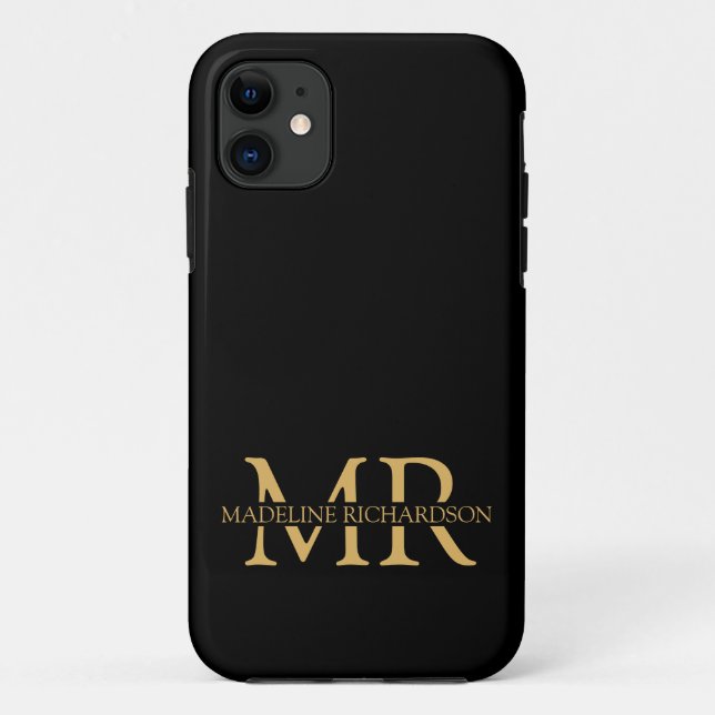 Professional Black Gold Monogram Name Initials Case-Mate iPhone Case (Back)