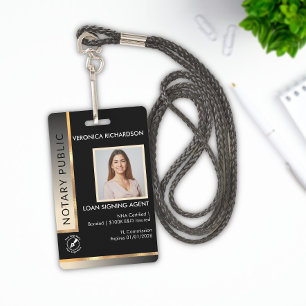 Professional Black & Gold Notary Photo ID ID Badge