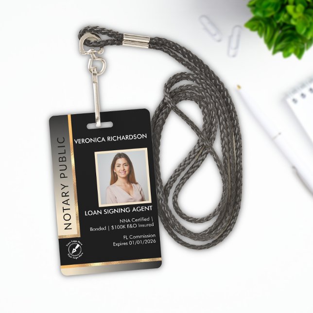 Professional Black & Gold Notary Photo ID ID Badge (Creator Uploaded)