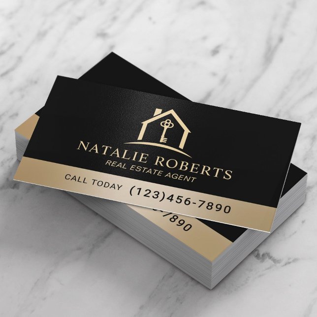 Professional Black & Gold Real Estate Agent Business Card (Creator Uploaded)