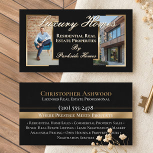 Professional Black Gold Real Estate Agent Photo Business Card