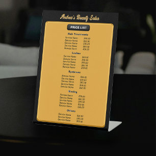 Professional Black Gold Salon Price List Modern  Pedestal Sign