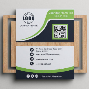 Professional Black Green add your Logo QR Code Business Card