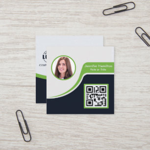 Professional Black Green add your Logo QR Code Square Business Card