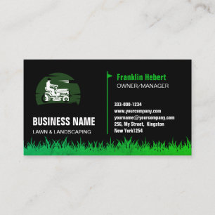 Professional Black Green Lawn Care & Landscaping B Business Card