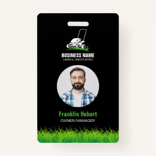 Professional Black Green Lawn Care & Landscaping ID Badge