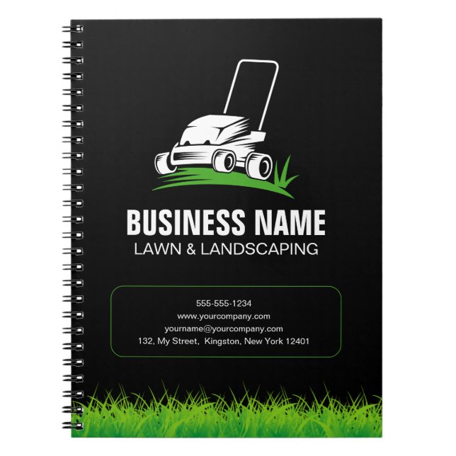 Professional Black Green Lawn Care & Landscaping Notebook (Front)