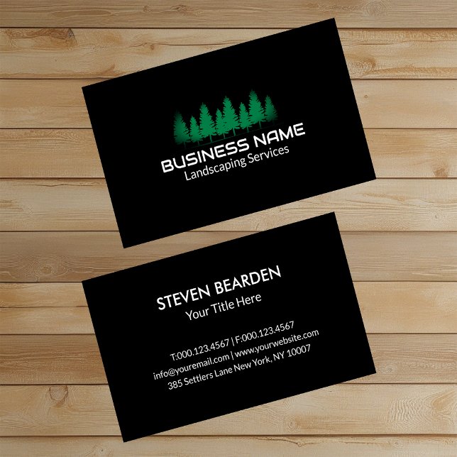 Professional Black Green Tree Landscaping Business Card (Creator Uploaded)