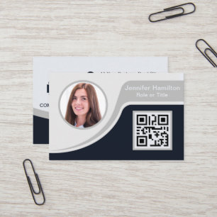 Professional Black Grey add your Logo QR Business Card