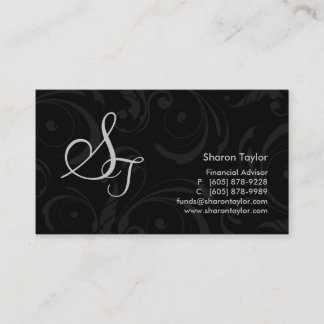 Professional Black & Grey Business Card Swirls