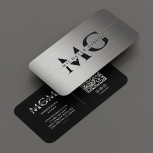 Professional Black Grey Monogram Initials Business Card