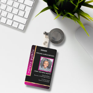 Professional Black & Hot Pink Notary Photo Badge ID Badge