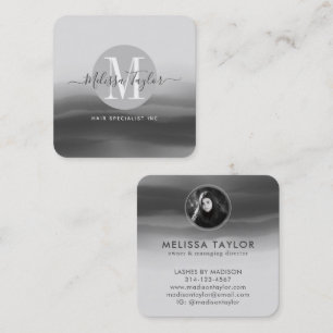 Professional Black Ink Abstract Signature Photo Square Business Card