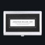 Professional Black Leather Business Card Holder<br><div class="desc">Simple modern luxury design with personalised name,  title company or custom text below in classic block typography on a black leather print background. Personalise for your custom use.</div>