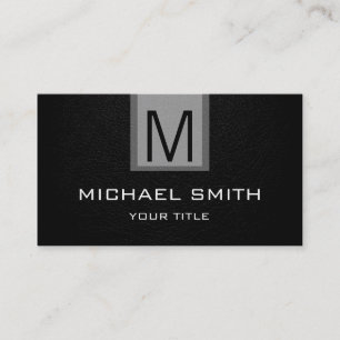 Professional Black Leather Textured Monogram Business Card