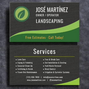 Professional Black Linen Landscaping Lawn Care Business Card