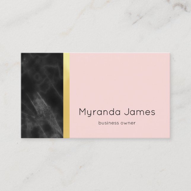 Professional Black Marble and Minimal Blush Pink Business Card (Front)