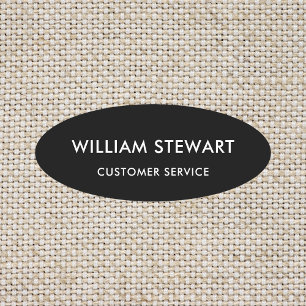 Professional Black Minimal Oval Employee Staff Name Tag