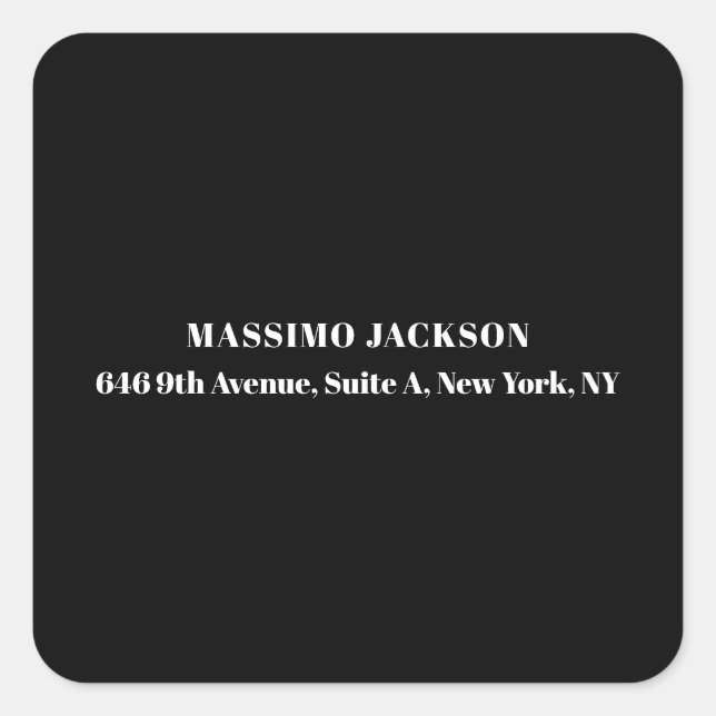 Professional black modern minimalist add name square sticker (Front)