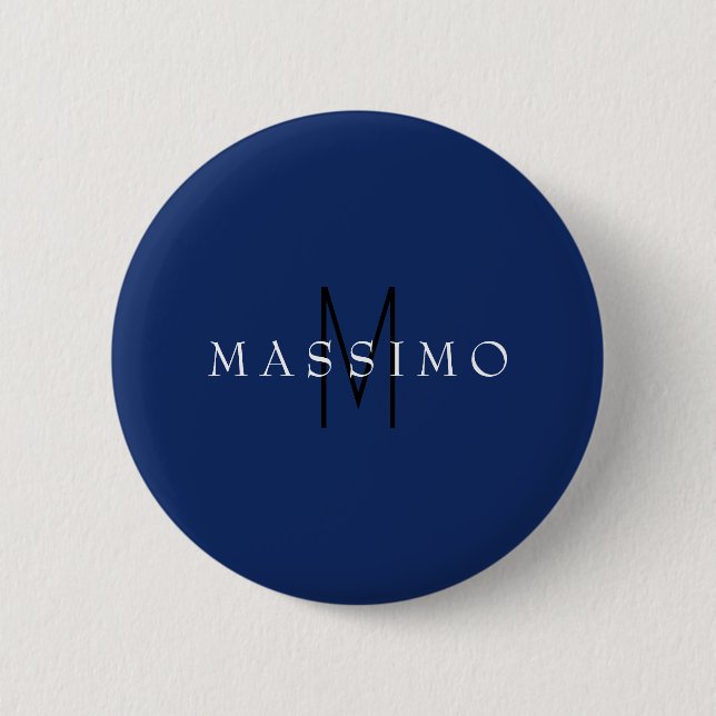 Professional Black Monogram Blue Your Name 6 Cm Round Badge (Front)