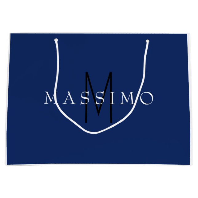 Professional Black Monogram Blue Your Name Large Gift Bag (Front)