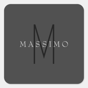 Professional Black Monogram Gray Your Name Square Sticker