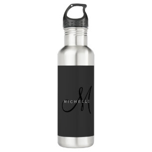 Professional Black Monogram Grey Your Name 710 Ml Water Bottle