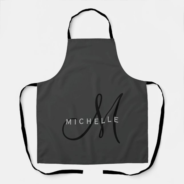 Professional Black Monogram Grey Your Name Apron (Front)